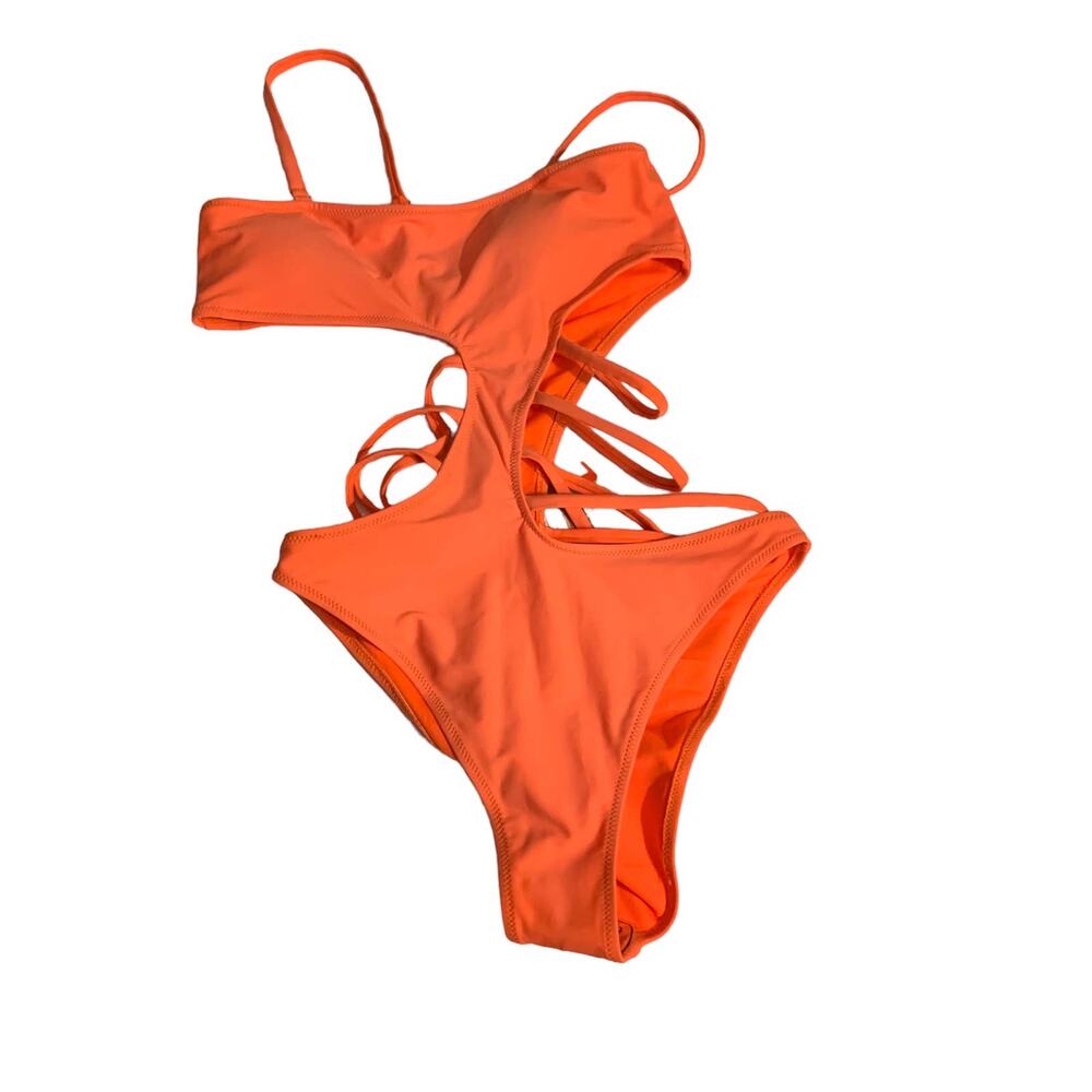 Yira  orange cut out strappy sexy one piece swimsuit S NWT